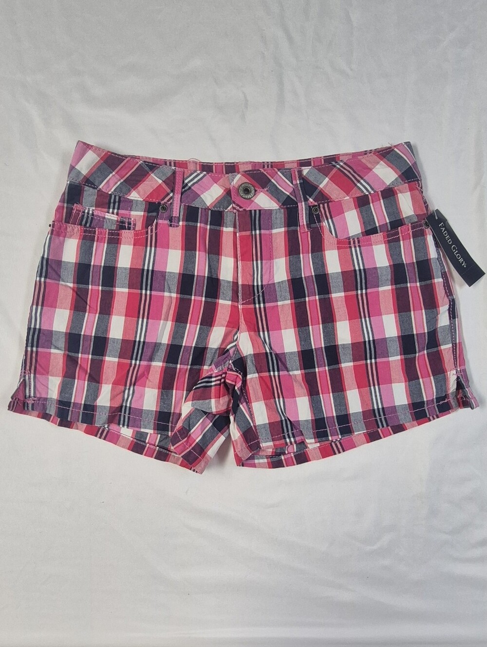 Y2K Faded Glory Pink Plaid Low Rise Shorts Womens Size 6 Preppy Style Mini